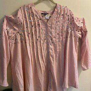 Roamans light pink flowy top/with pearls & rhinestones Womens 20